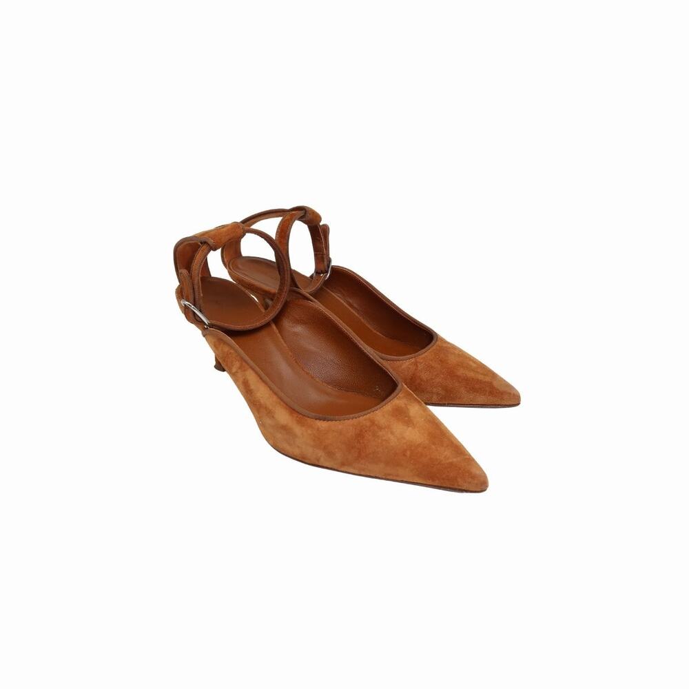 Khaite Suede  Pointed Toe Pumps Brown Grosgrain Trimmed  Women's Size 39.5